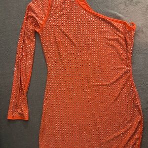 Fashion Nova Vibrant Orange One-Shoulder Dress